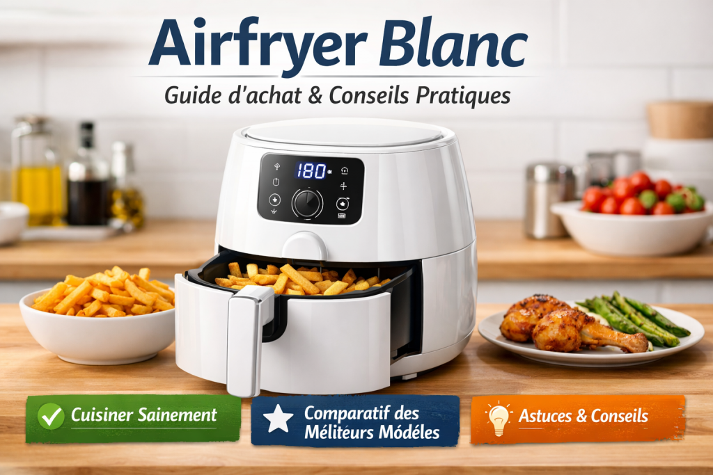 un airfryer blanc posé dans une cuisine